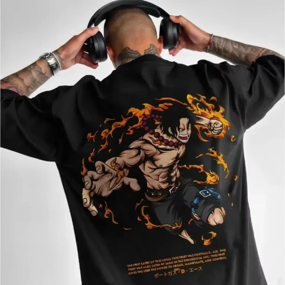 

ONE PIECE Anime Ace Hand Drawn Cotton T-shirt Summer New Men's/Women's Harajuku Plus Size Loose Casual Parent-child Top