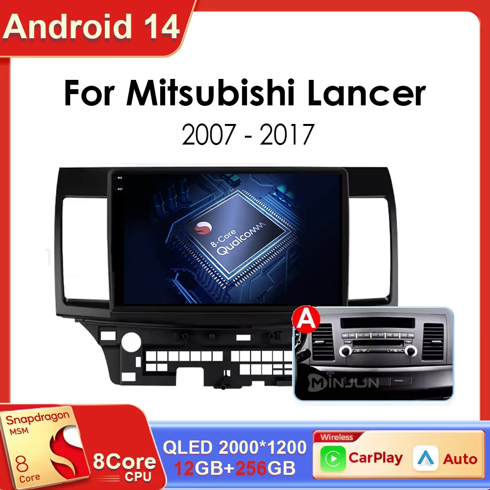 

For Mitsubishi Lancer 10 CY 2007 - 2017 Qualcomm 2K QLED Android 14 Car Radio Multimedia Video Player GPS AI Voice CarPlay Auto