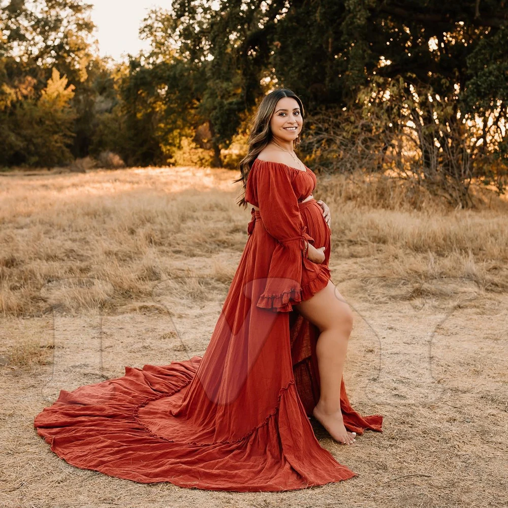 Maternity Photography Bohemian Gown Long Dress Clothes Pregnant Women For Baby shower Photo Shoot Dress Props Accessories