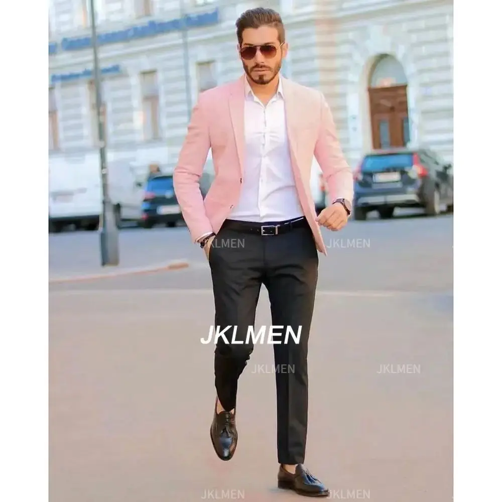 

2023 New Men Wedding Sky Blue Pink Notched Lapel Suits Business Casual Formal Costume Homme Slim Fit 2 Pcs Set Jacket Pants