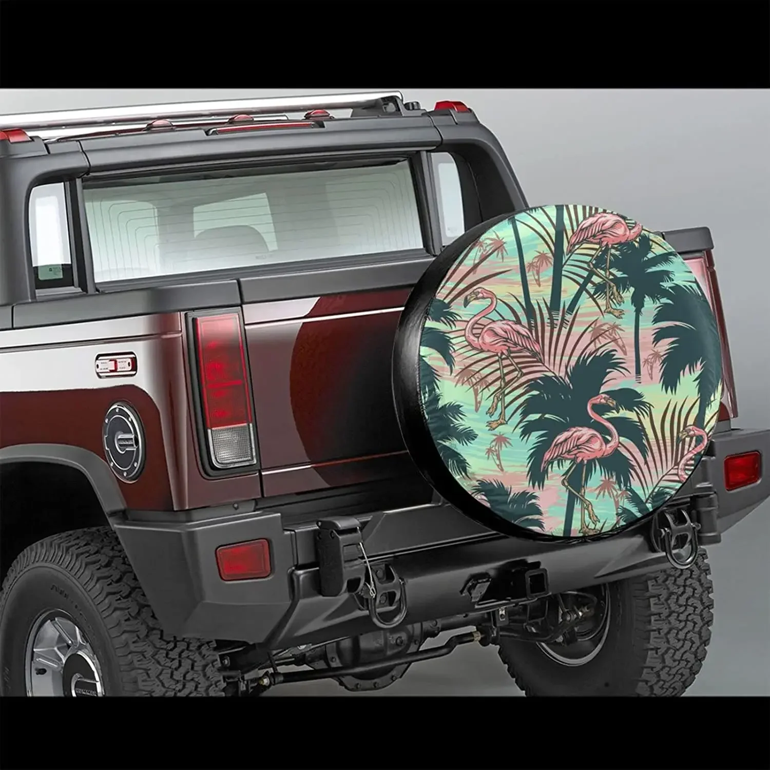 Hpoplace Spare Tire Cover,Flamingo Tropical Leaves Wheel Cover All-Weather Dustproof Wheel