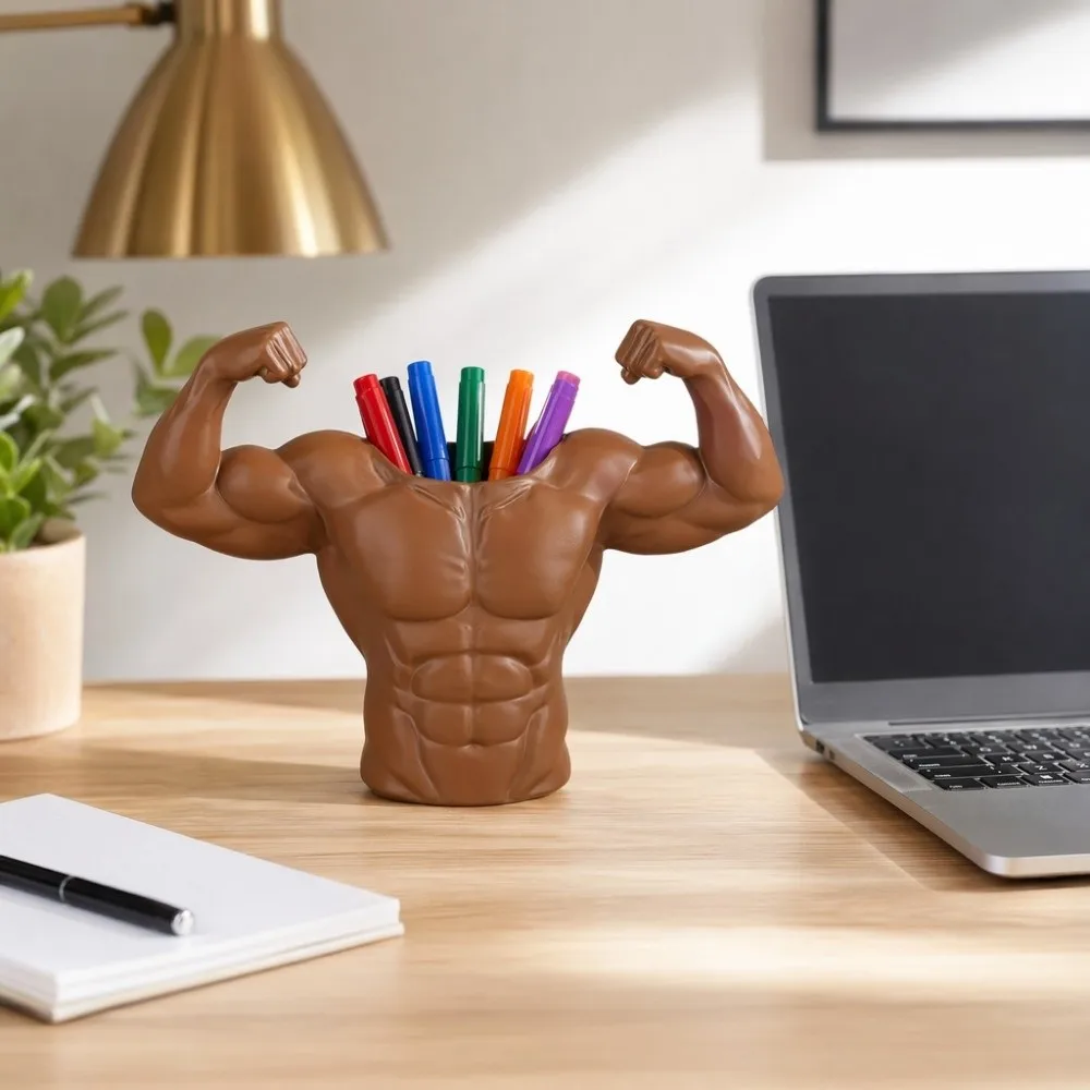 Muscular Form Ornament A Muscular Man-shaped Pen Holder Funny Pen Storage Great Helper Pen Container Stable Plastic