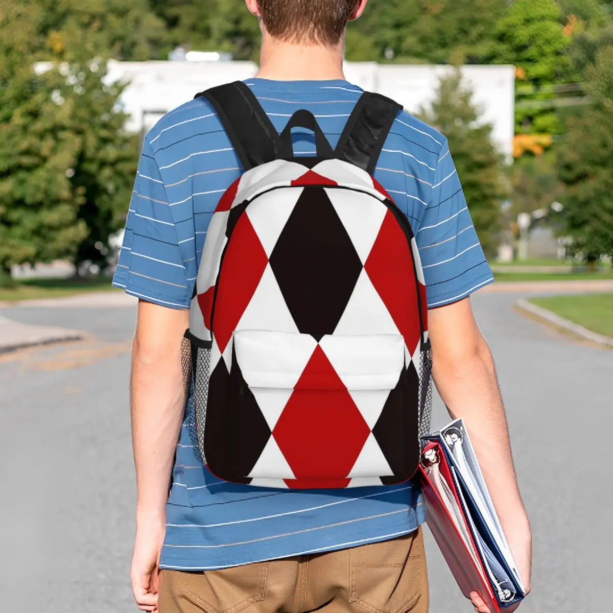 Harlequin Plaid Playing Cards Diamond Backpack Student BookBag Men Women School Bag Computer Shoulder Bags