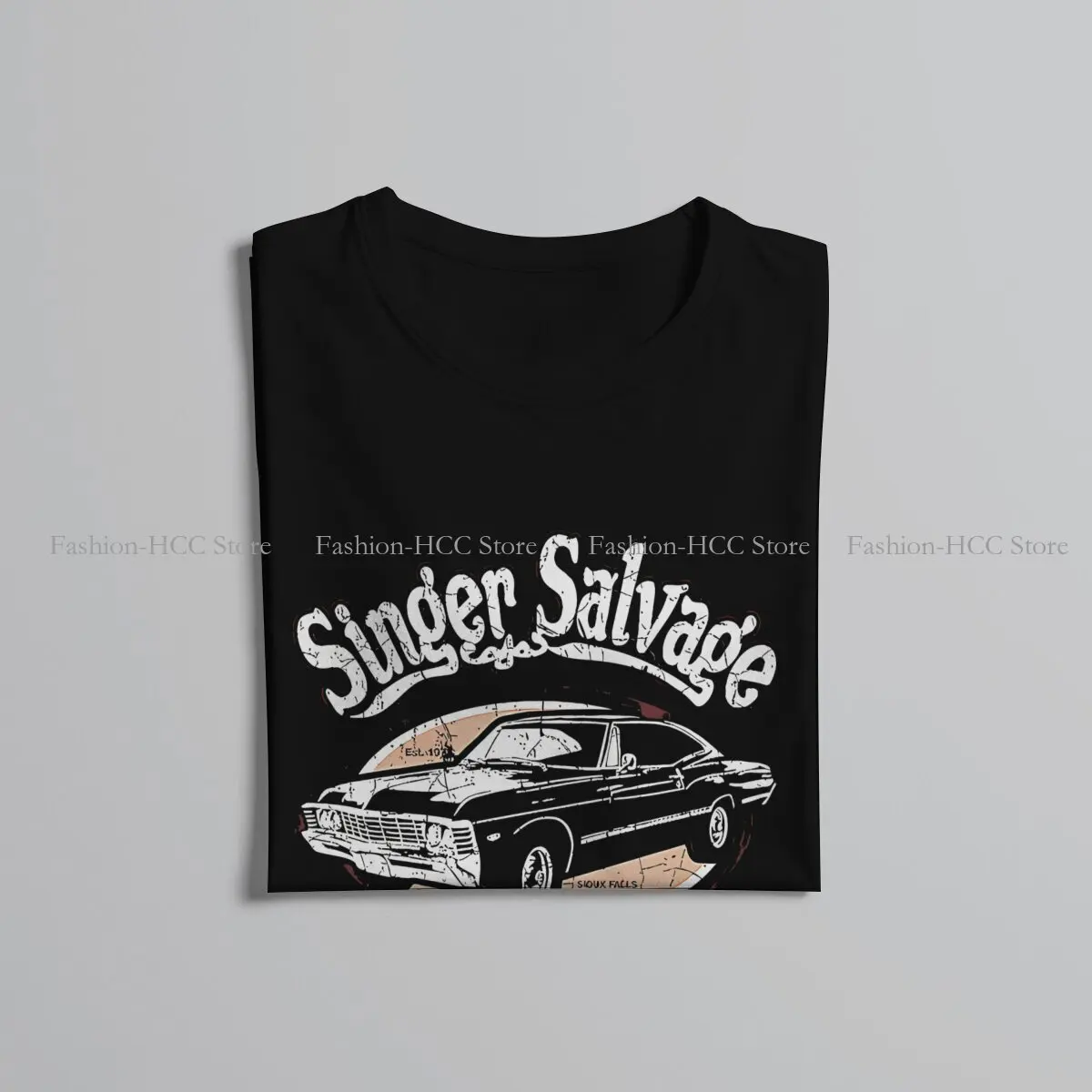 Impala Singer Salvage SPN Round Collar TShirt Dean Winchester Supernatural Pure Cotton Basic T Shirt Man\'s Tops New Design