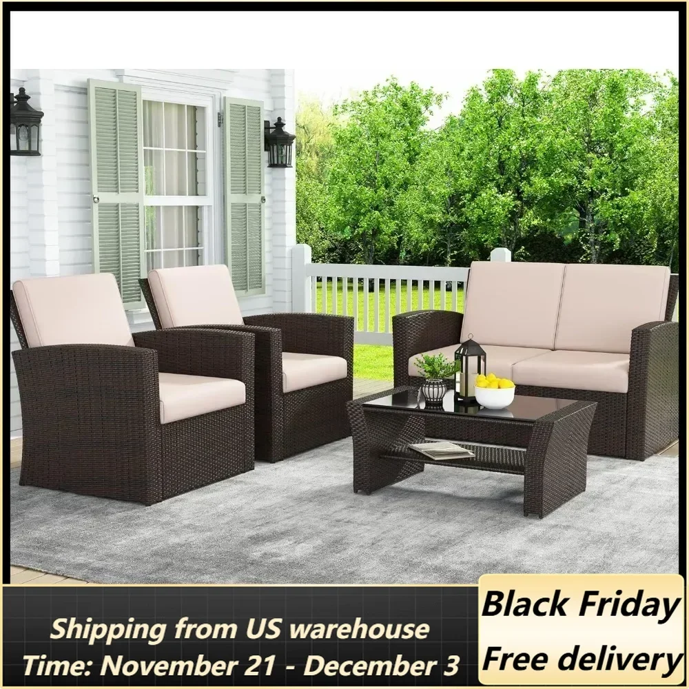

Outdoor Garden Sofas, Wicker Conversation Sets, Rattan Sofa Chair with Cushion for Backyard Lawn Garden Brown Garden Sofas