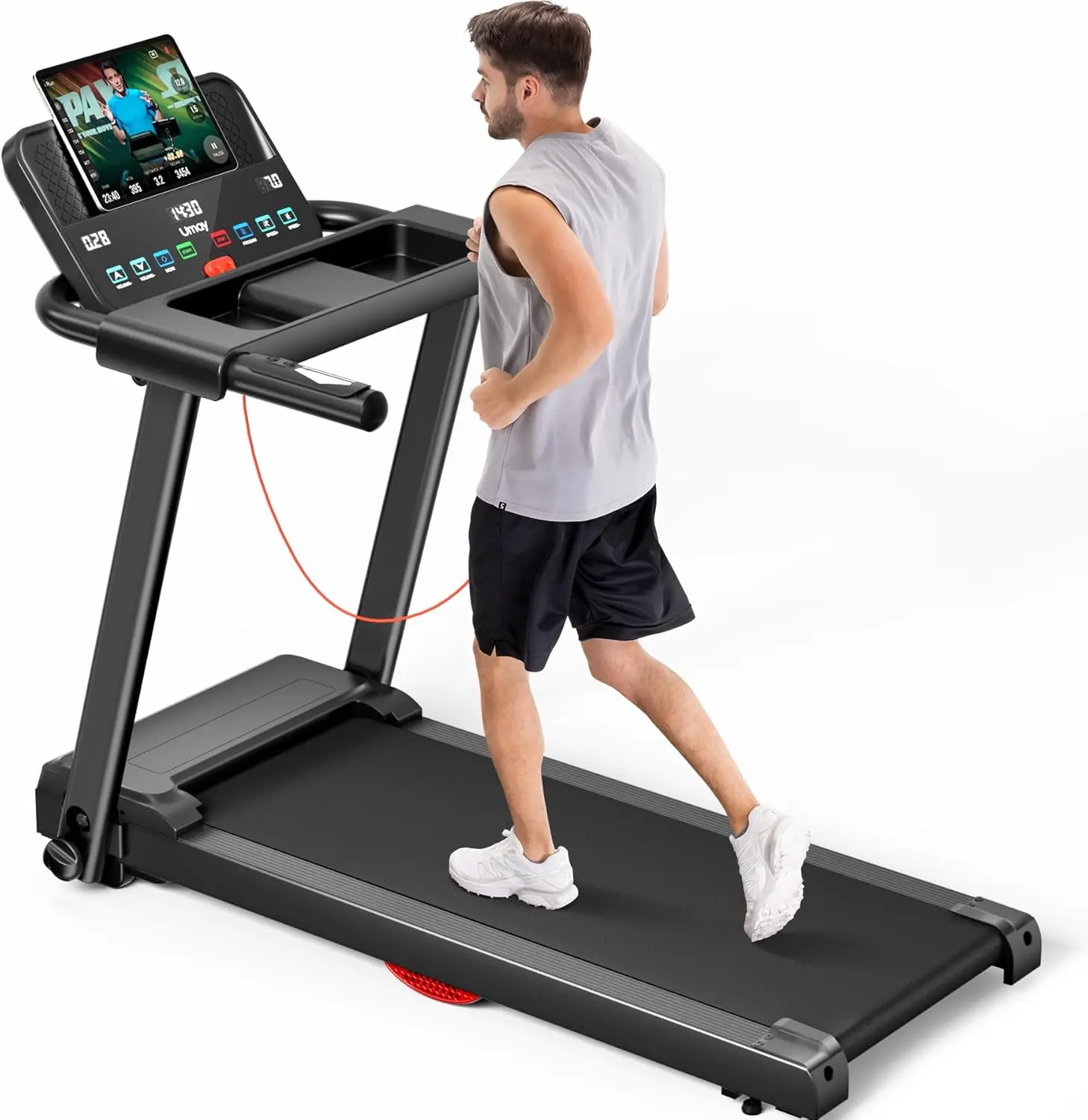 3.0HP Quiet Brushless Folding Treadmill with Heart Rate Sensor, Dual Cushion System, 300lbs Weight Capacity