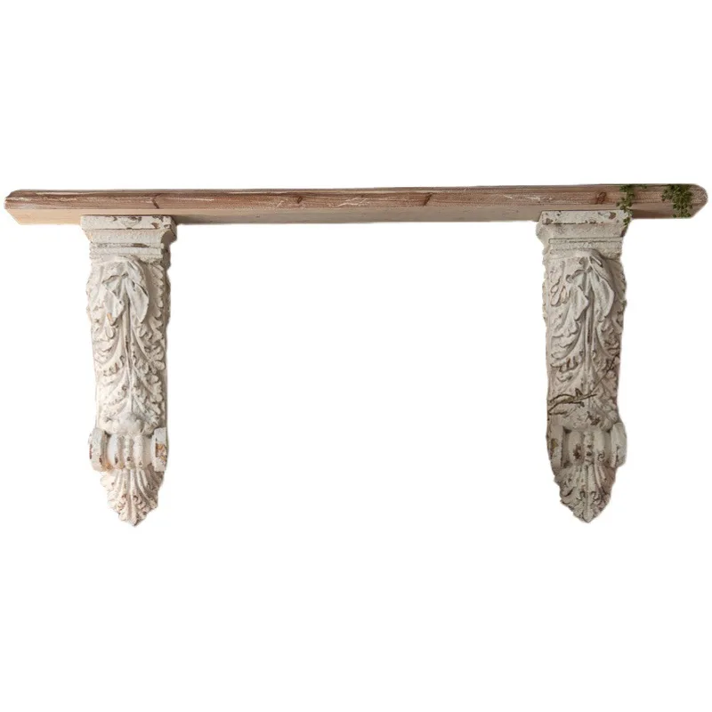 Vintage decorative rack French shelf studio decoration living room solid wood carving flower ledge bed and breakfast