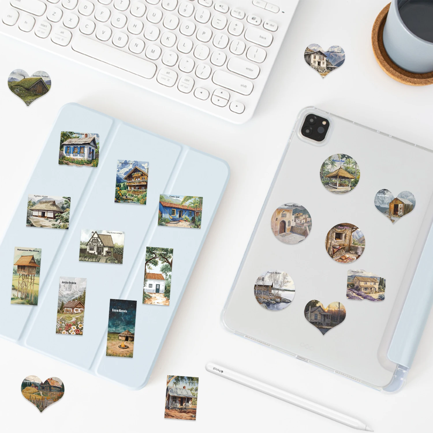 50 pezzi di ambra Haven Village Wall Art adesivi impermeabili scuola per scrapbook journaling laptop paraurti skateboard bottiglia d'acqua