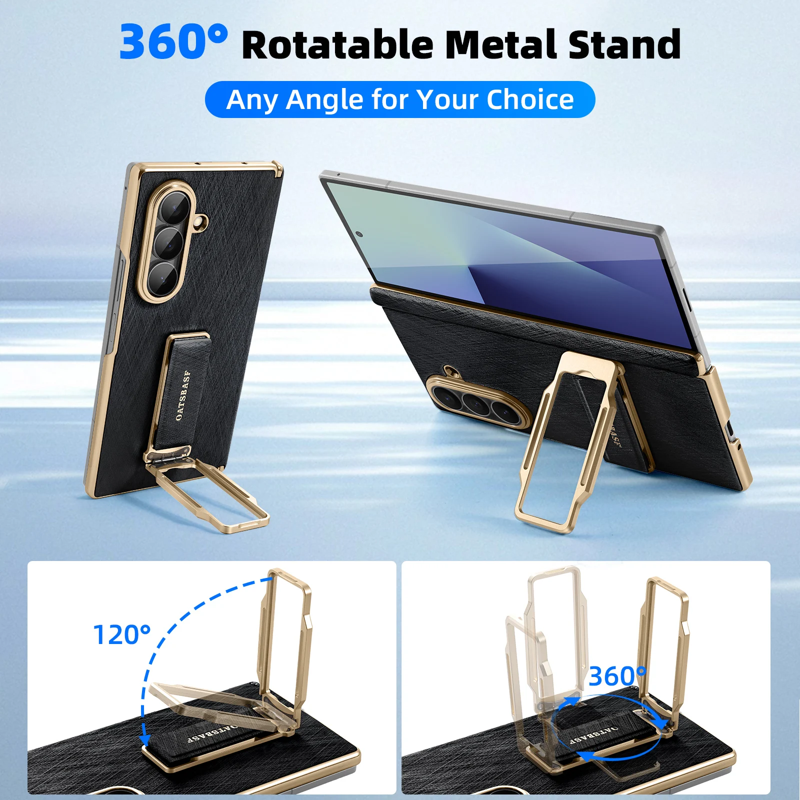 Oatsbasf Leder-Handyhülle für Samsung Galaxy Fold 7, mit Riemenständer, Metall 360 °   Drehbare Fold 7-Hülle, Stoßstangen-Schutzhülle