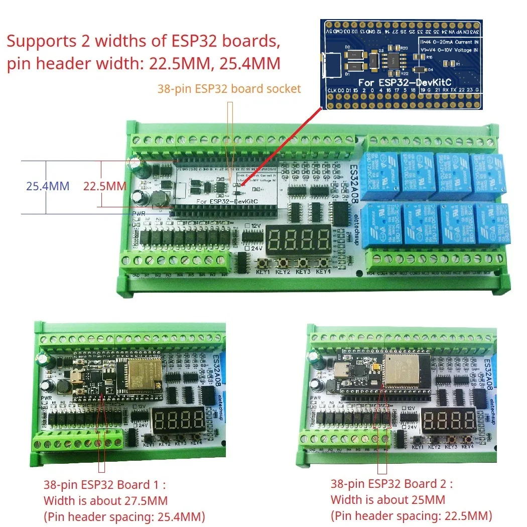 ES32A08 DC12V 24V 8AI-8DI-8DO ESP-WROOM-32 ESP32 Expansion Board RS485 4-20MA 0-5V 0-10V Analog Collection Wifi Relay Switch DIY