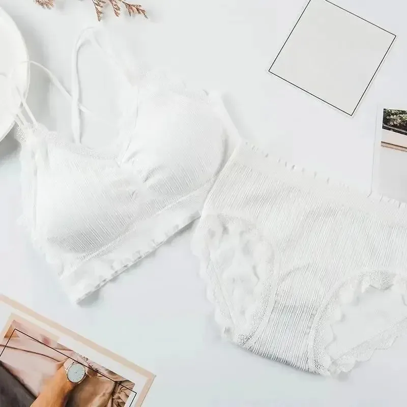Conjunto de Tops sexis sin costuras, bragas de cintura alta, ropa interior inalámbrica para mujer, conjunto de sujetadores acolchados suaves, Bralette con espalda al aire, lencería