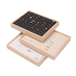 Wood 48 Grids Rings Tray Jewelry Showcase Storage Organizer Ring Display Tray 24*18cm