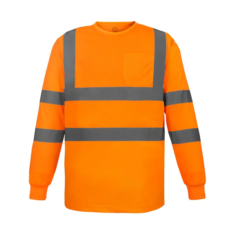 Hi Vis Short Long Sleeve Safety T Shirt Reflective Two Tone Orange Navy Round Collar Work Shirt