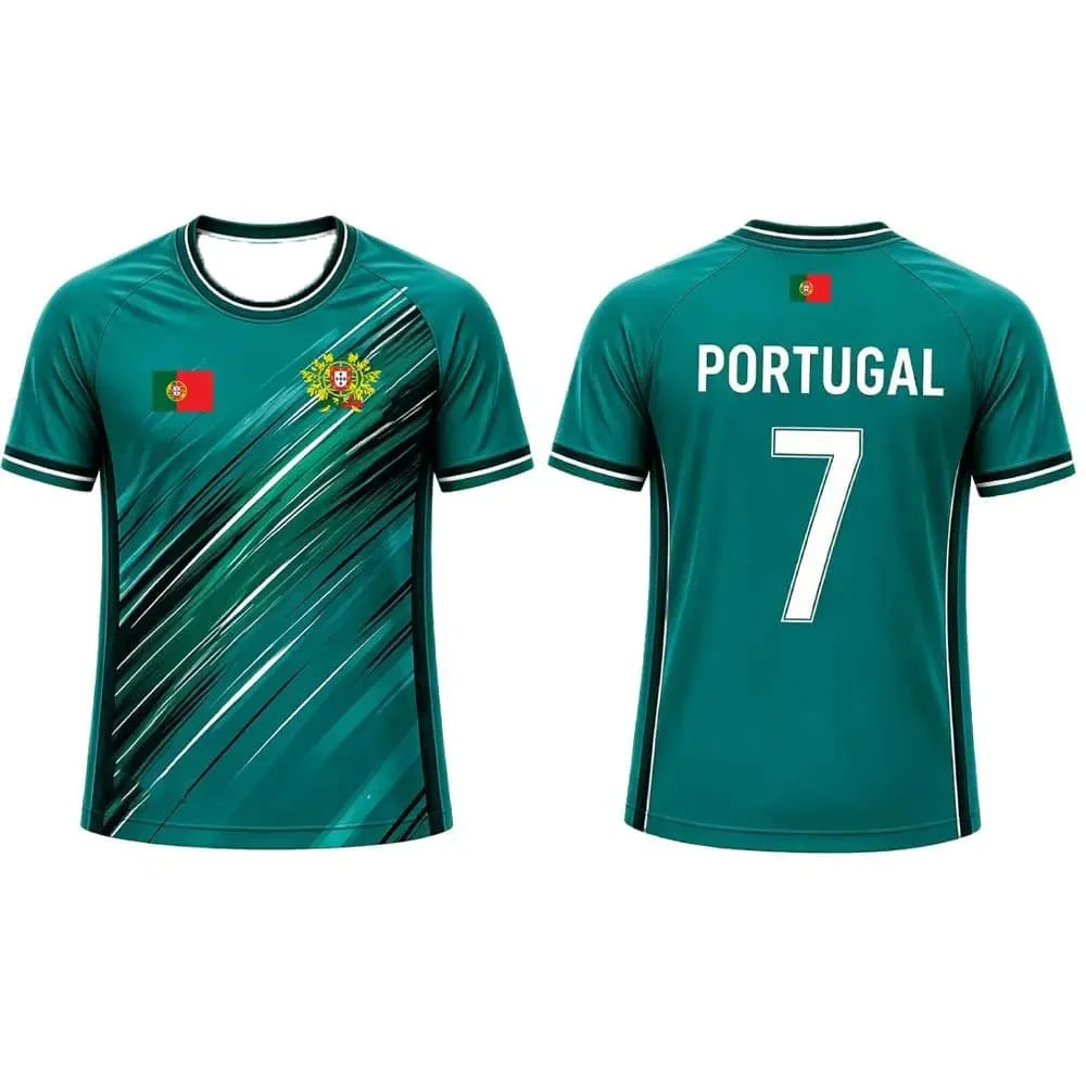 Portugal 7 Soccer Jersey Men Breathable Quick Dry Football Shirt Red Green Brush Print Sportswear Fan Edition Training Tees