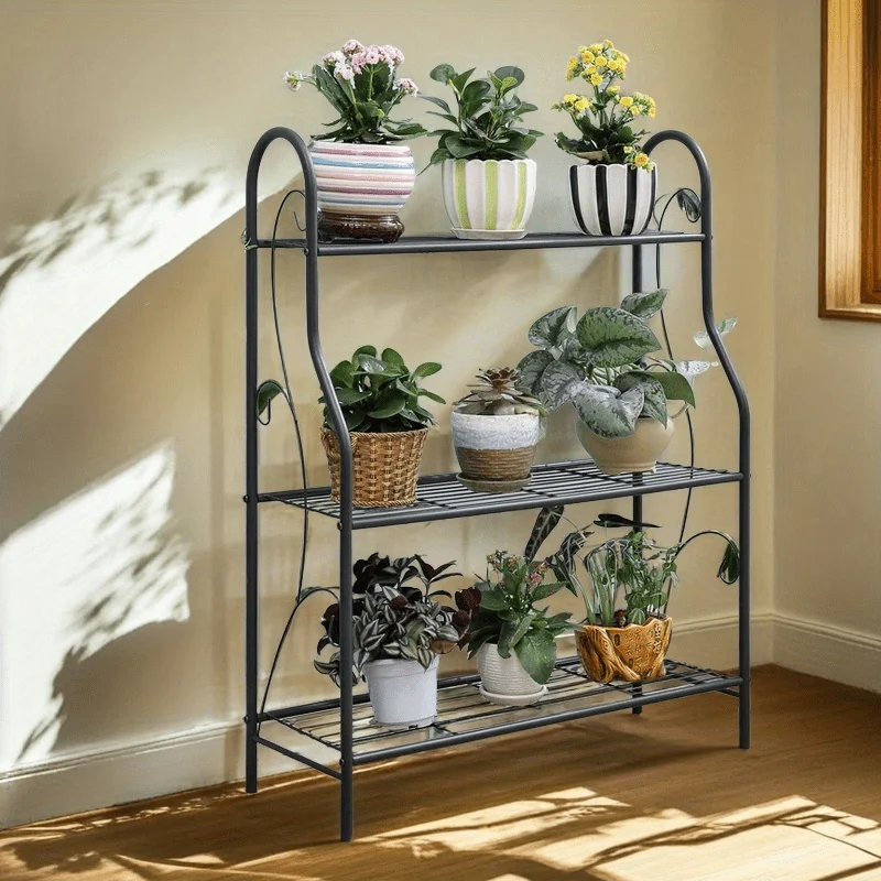 3-Tier Heavy-Duty Wrought Iron Multi-Purpose Shelf - Easy Assembly Floor Storage Rack for Shoes, Books, Kitchen & Clothes Organi