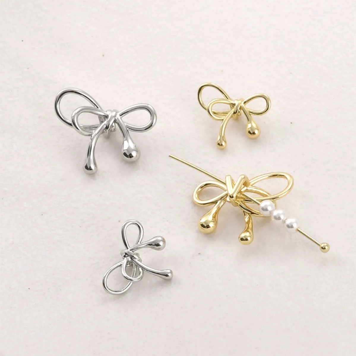 Brass Gold Plated Color Retentive 3D Line‑Style Bow Spacer Pendant DIY Handmade Beaded Bracelet Necklace Jewelry Making Supplies