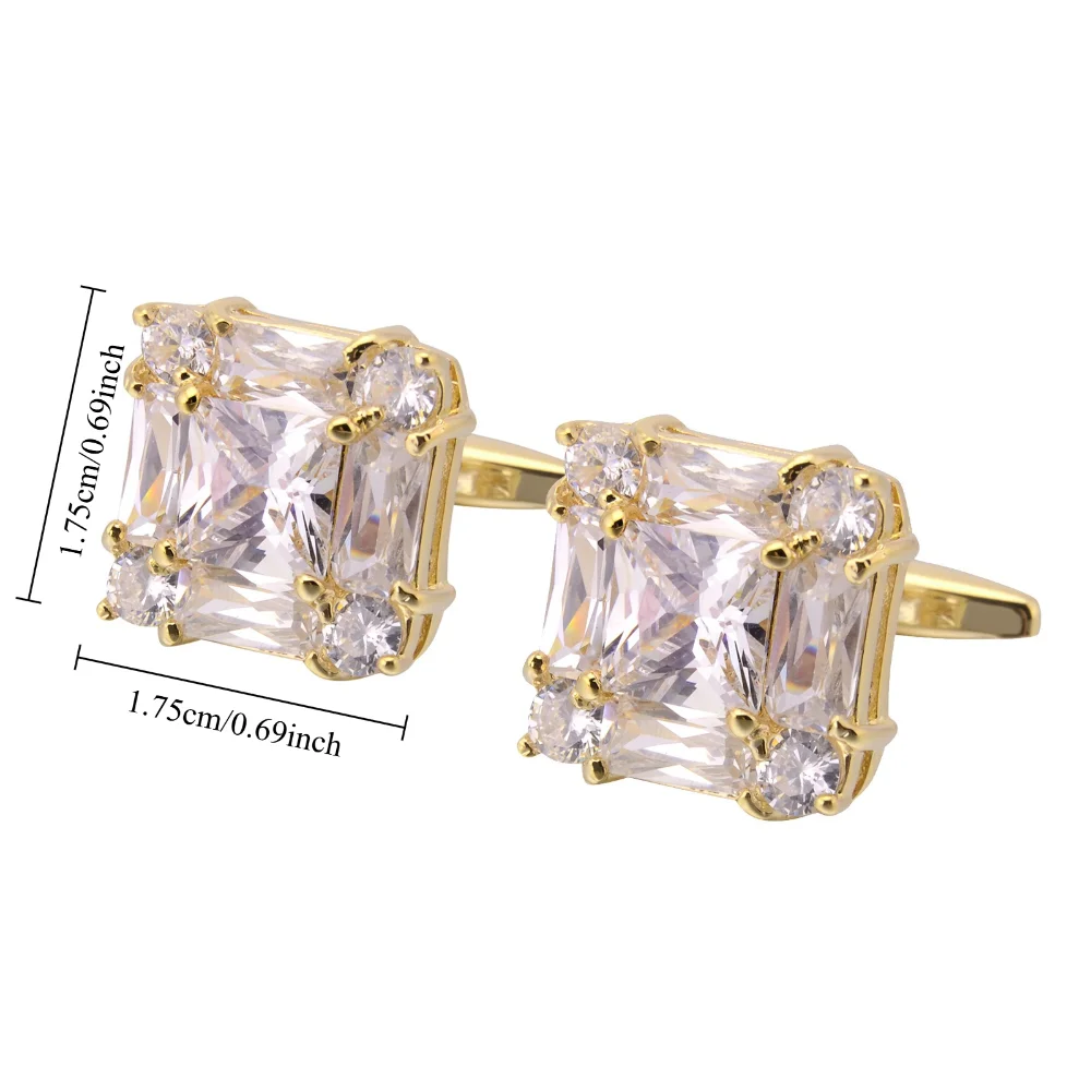 Yellow Diamond Square Cufflinks for Men Edging Golden Cufflink Formal Shirt and Exquisite Accessories for Business Banquets