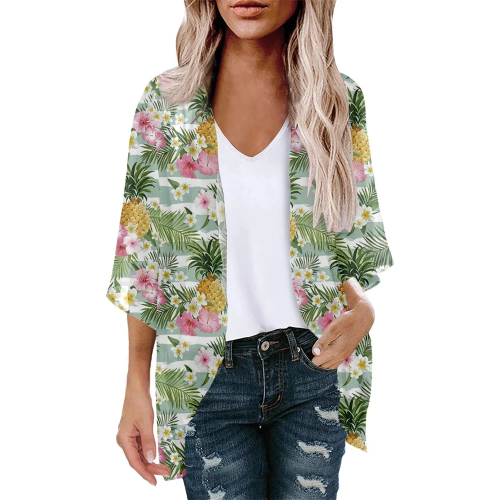 Summer Women'S Chiffon Short Sleeve Kimono Cardigan Coat Lightweight Cardigan Floral Print Daily High Quality Cover Up For Women