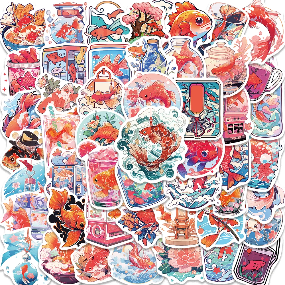 

50pcs Cartoon Cute Koi Goldfish Stickers for Envelope Computer Scrapbook Guitar Suitecase iPad Diary Art Aesthetic Waterproof