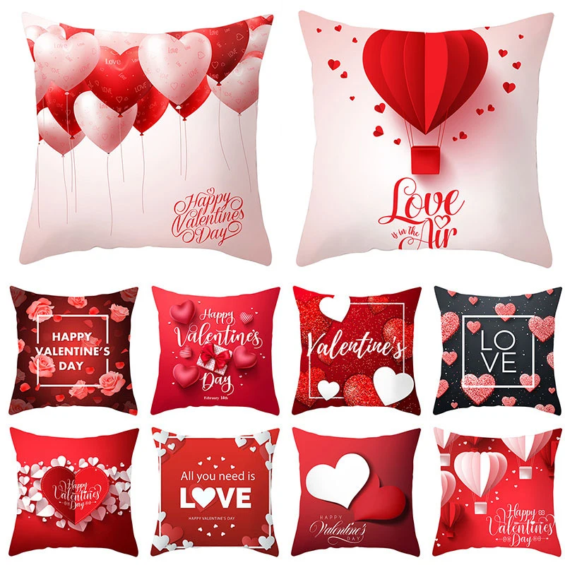 Valentine's Day Cushion Cover Red Heart Print Pillowcase  Sofa  