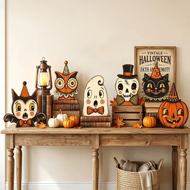 Halloween-Innendekoration, Vintage-Holzblöcke zur Regaldekoration, Einweihungsgeschenke – Detail 8