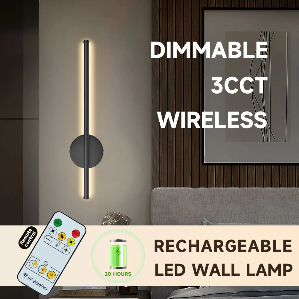 led-ウォールランプ-type-c-充電式ブラックシェルワイヤレスリモートタッチスイッチミラー照明用寝室バスルームスタディルーム