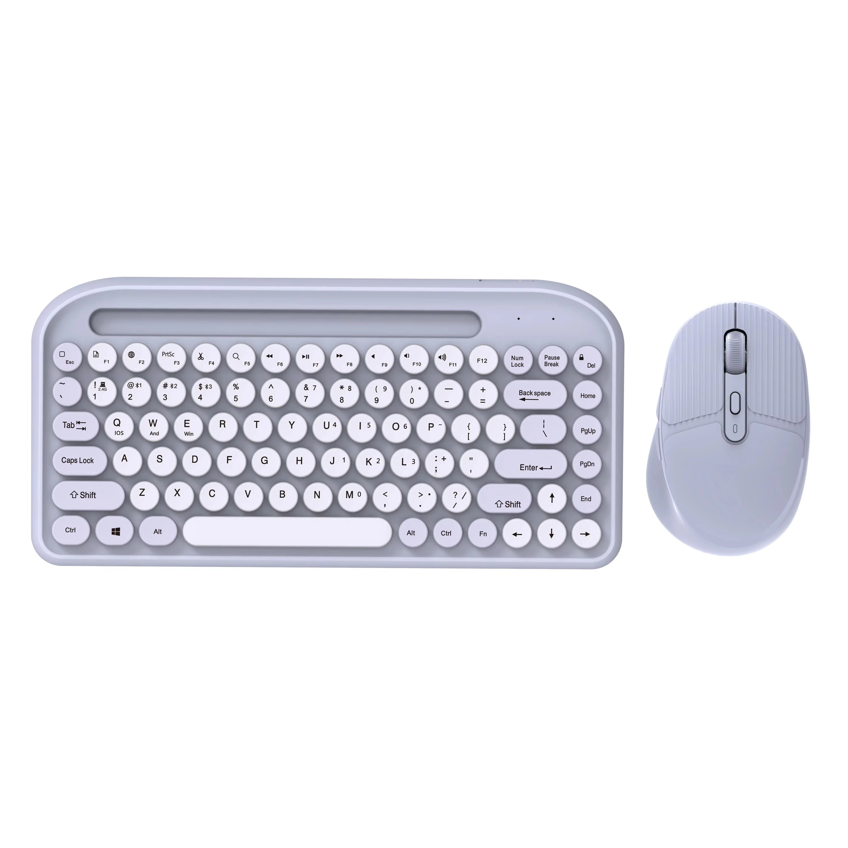 Mini Cute Wireless Keyboard and Mouse Combo Round Keycap Kids Colorful Keyboard with Phone Tablet Holder for Laptop
