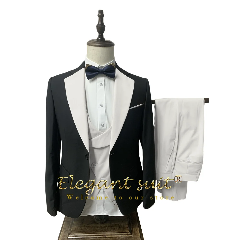 Men's suit high quality 3 piece suit elegant fashion single breasted groom smoking suit wedding men's full suit slim fit