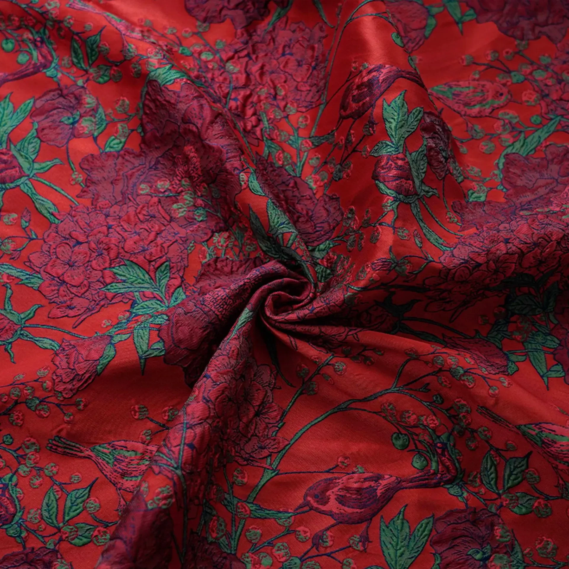 Red Flower Relief Jacquard Fabric Retro Women\'s Dress Skirt Luggage Bag Decorative Sewing Fabric