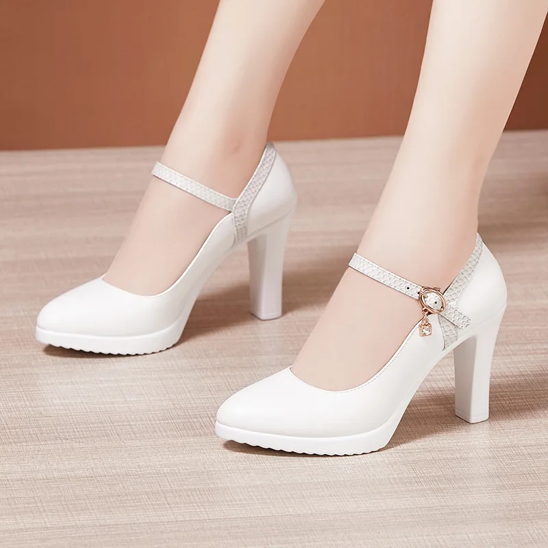 

Small Size 32-43 Shallow White Wedding Shoes Women Block High Heels 2023 Fall Thick Platform Pumps for Office Model Party