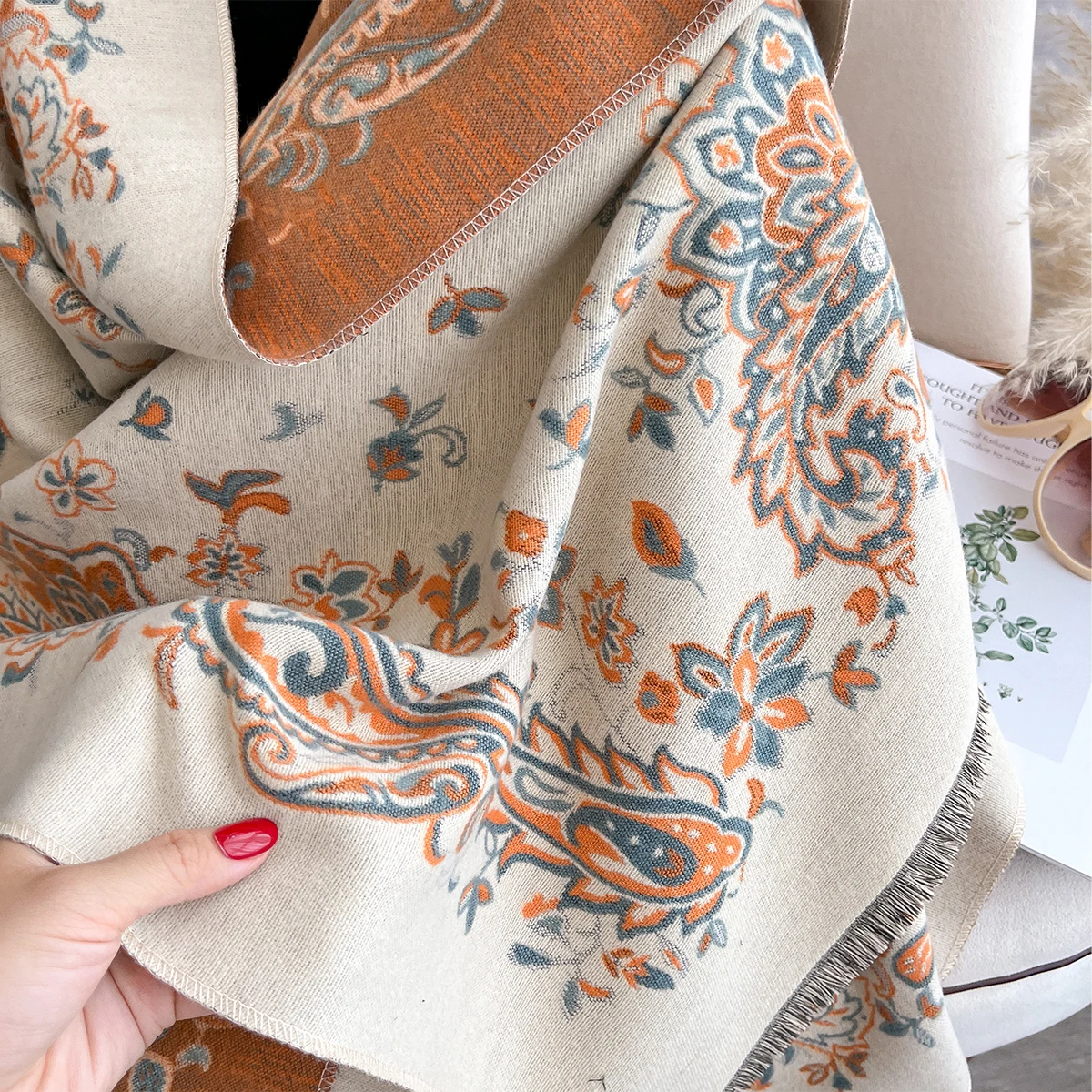 Neue Winter Eleganz Kaschmir Schal Frauen Paisley Zwei-Seitige Schal Weibliche Pashmina Luxus Marke Poncho Dicke Decke Warme Bufanda – Detail 15