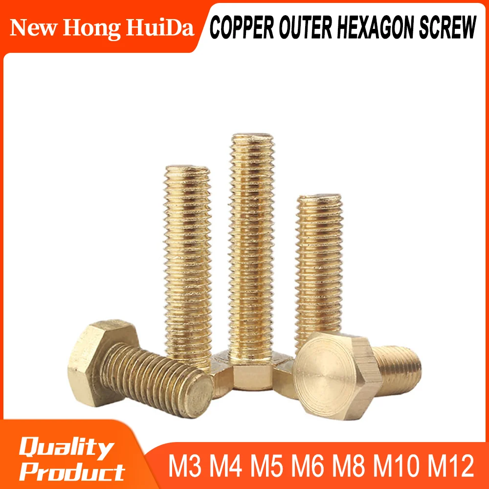 

M3 M4 M5 M6 M8 M10 M12 Brass External Hex Bolts Metric Threaded Hexagon Machine Screws Electrical Screw Machine Bolt 6mm-60mm