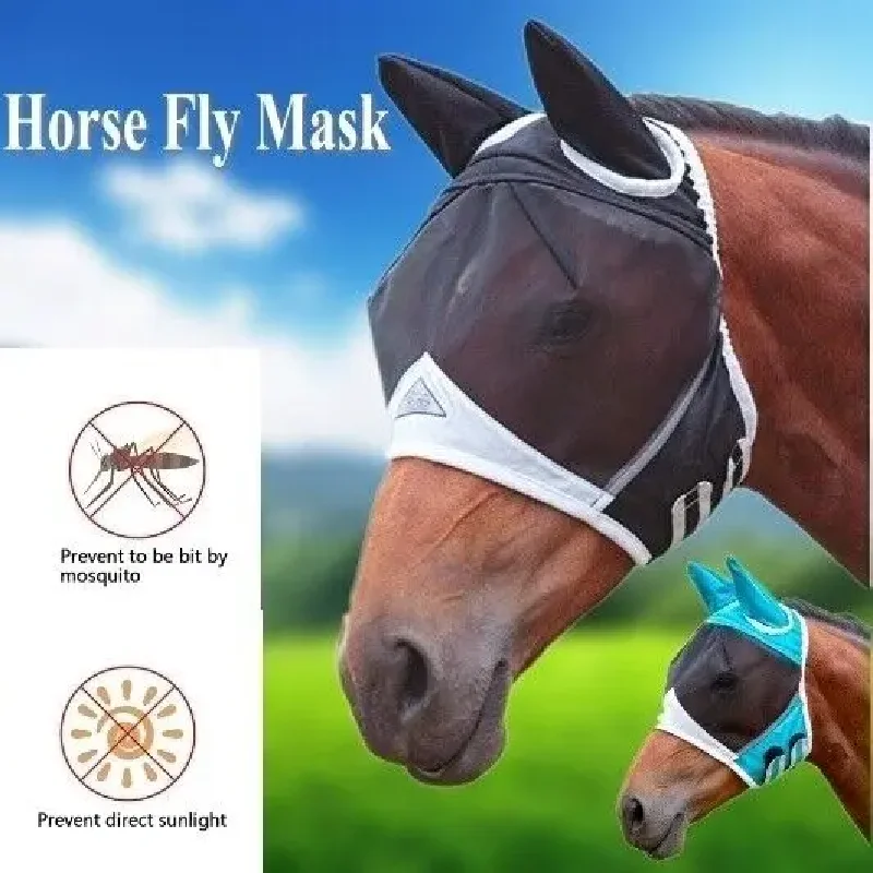 

Breathable Mesh Horse Fly Mask With Ears Anti Mosquito Pest Hood Full Face Mesh Mask Anti-UV US Horse Care Products