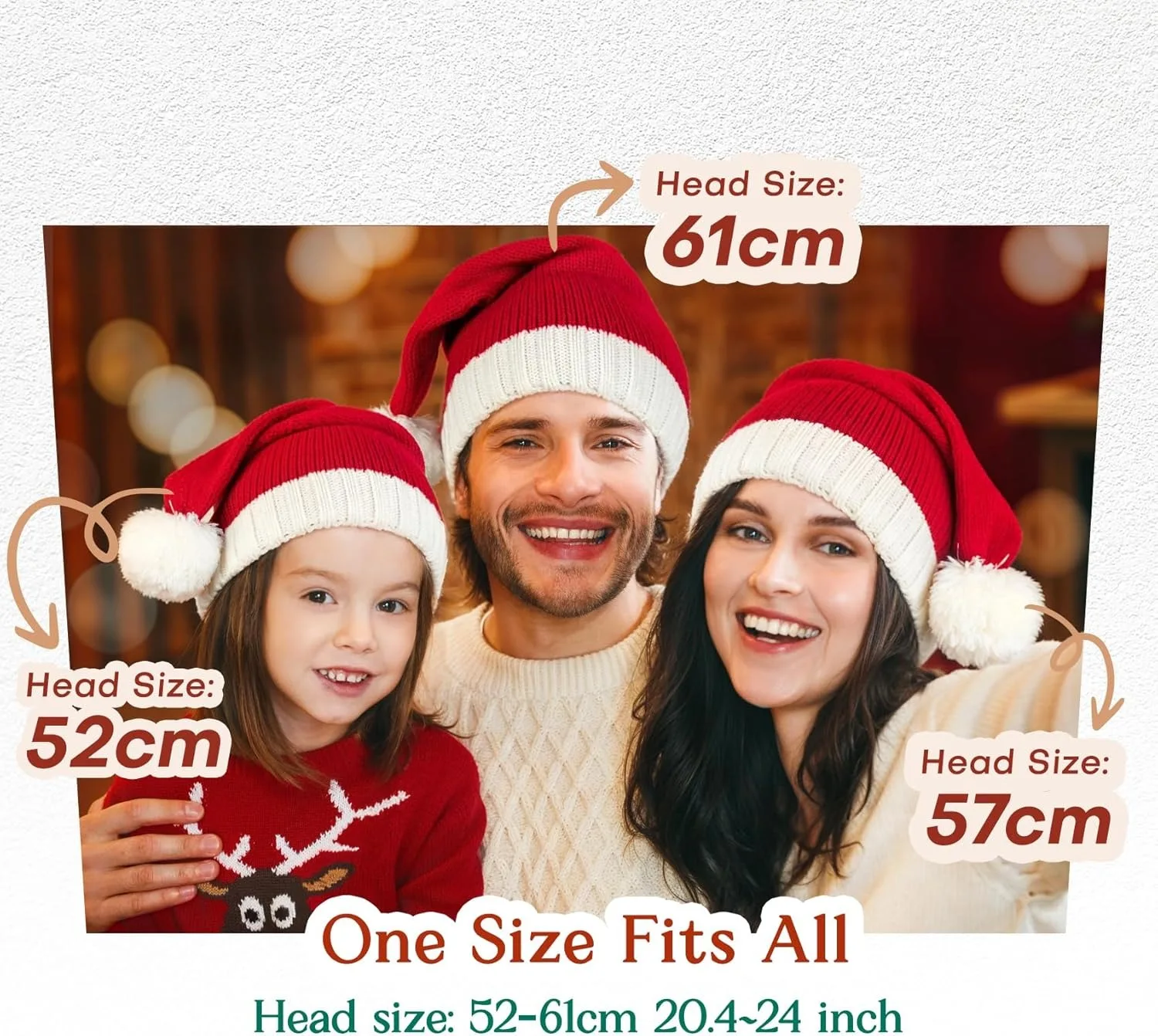 Weihnachtsaccessoires Weihnachtsmütze mit Pompons, rote gestrickte Weihnachtsmütze für Damen, Herren, Kinderparty-Verkleidung, Familien-Weihnachten