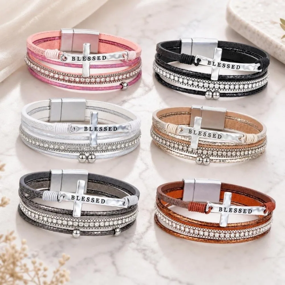 Colorful Rope Magnet Wrap Bracelets Crystal Wristband Multilayer Bracelets Blessed Beaded Woven Leather Bracelets