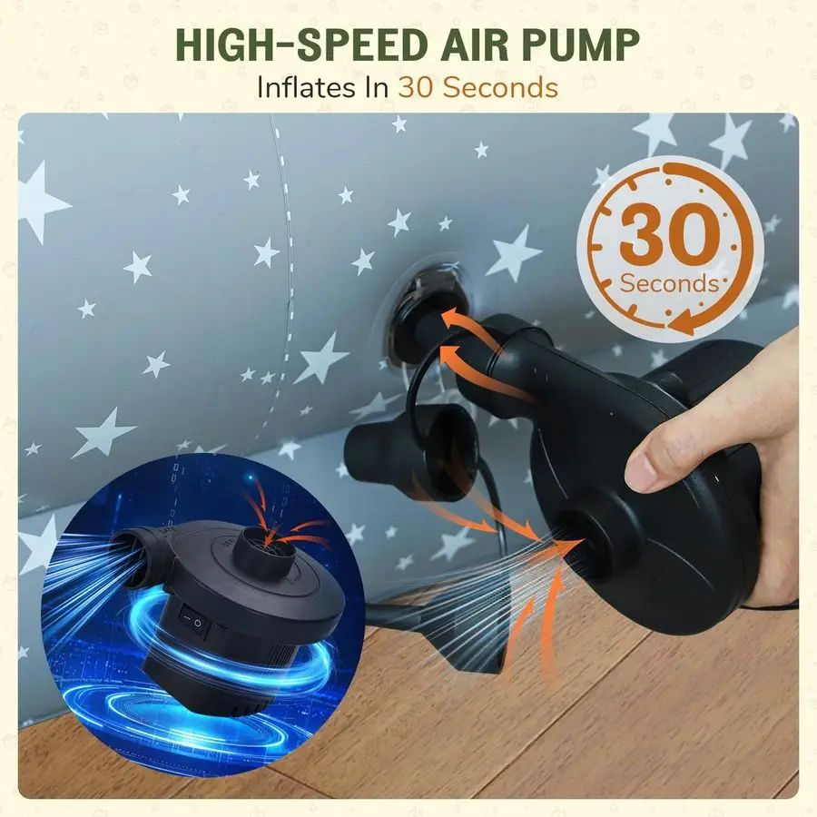 سرير سفر للأطفال الصغار مع خيمة سرير أطفال محمول مع مضخة عالية السرعة أمبير حقيبة حمل مرتبة هوائية للأطفال مع مصدات أمان 66.9 لتر