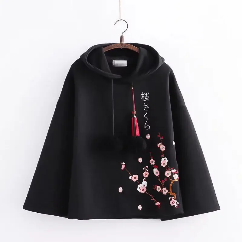 Embroidery Hoodies Women Aesthetics Hooded Baggy Kawaii Clothes Designer Streetwear Teens Personal Chinese Stylish Spring Cozy