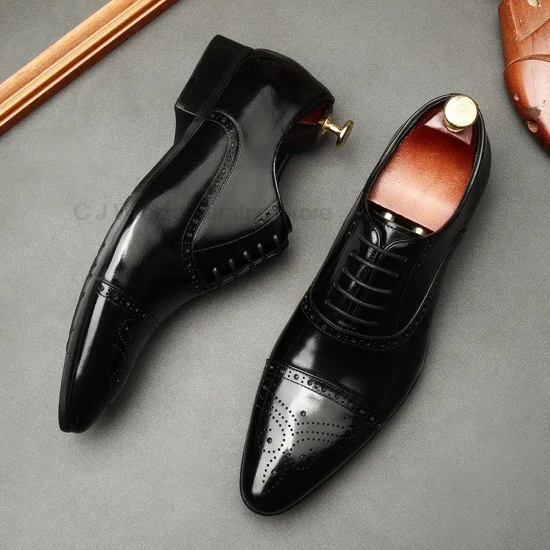 

Luxury Oxford Dress Men Shoes Wedding Best Man Shoe Handmade Genuine Leather Office Formal Designer Shoes For Men Black Brown
