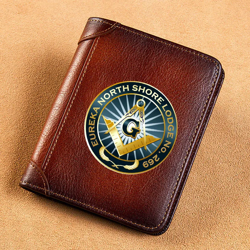 High Quality Genuine Leather Wallet Masonic Eureka North Shore Lodge No. 269  Printing Standard Short Purse BK3677