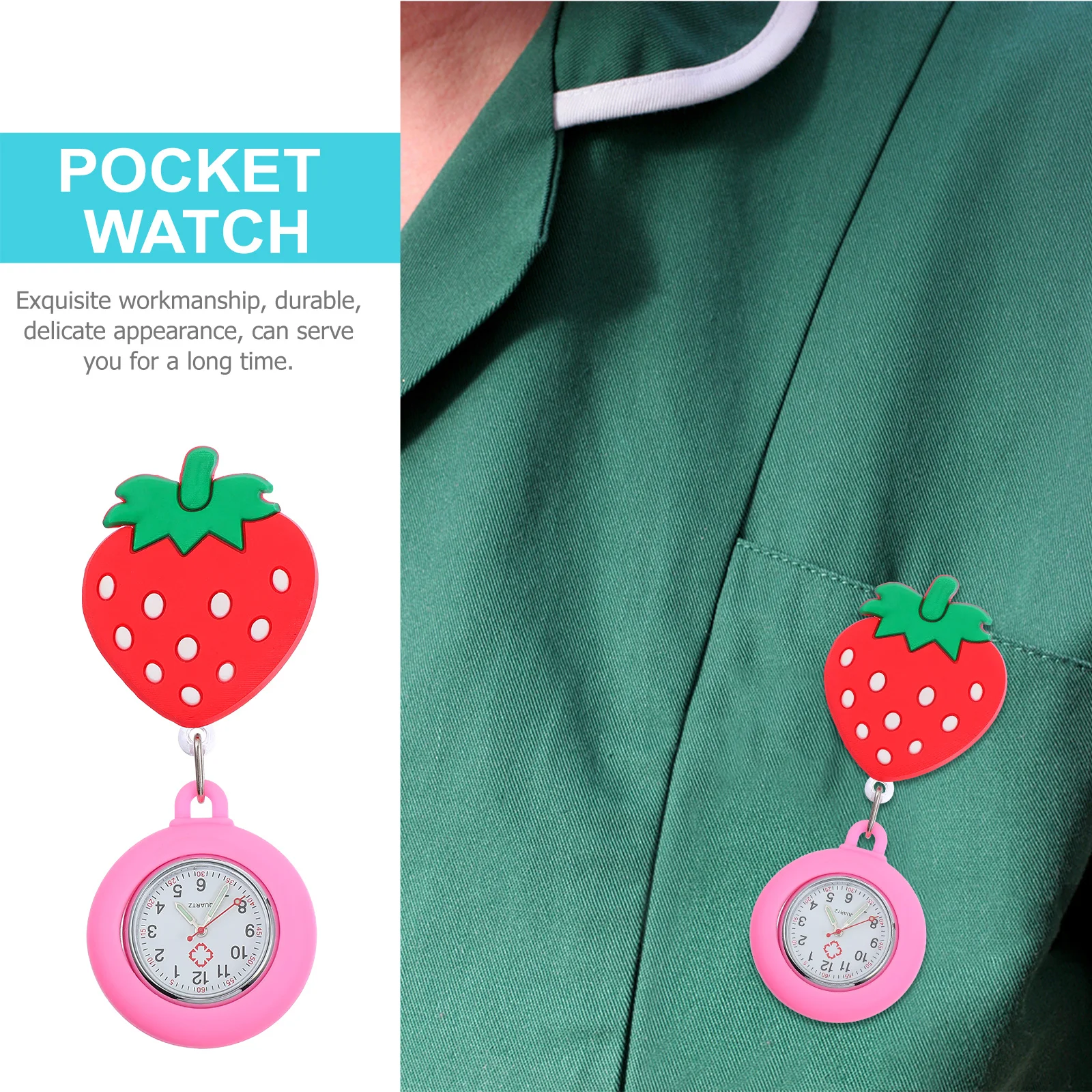 

1Pcs Nurse Pocket Watch Cartoon Strawberry Design Luminous Stretchable Silicone Medical Watch for Doctors Nurses Gift