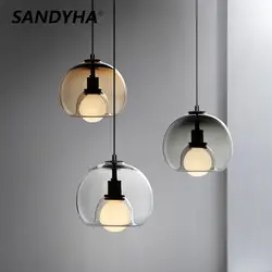 Sandyha nordic moderno lustre 3 cabeças de ferro vidro interior decoração da casa luzes pingente sala jantar barra salão estar pendurado lâmpada luminárias