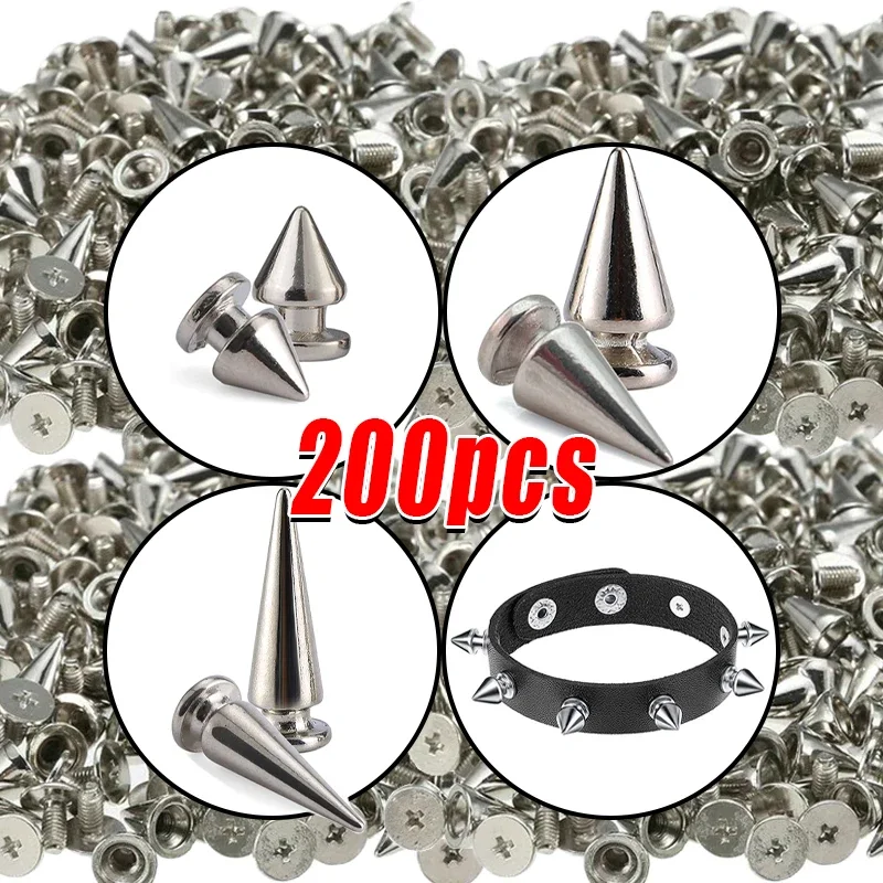 200pcs Metal Double Cap Cone Spikes Round Clothes Rivets Finding Leather Craft Cone Stud and Spikes Garment Rivet Screwback Nail