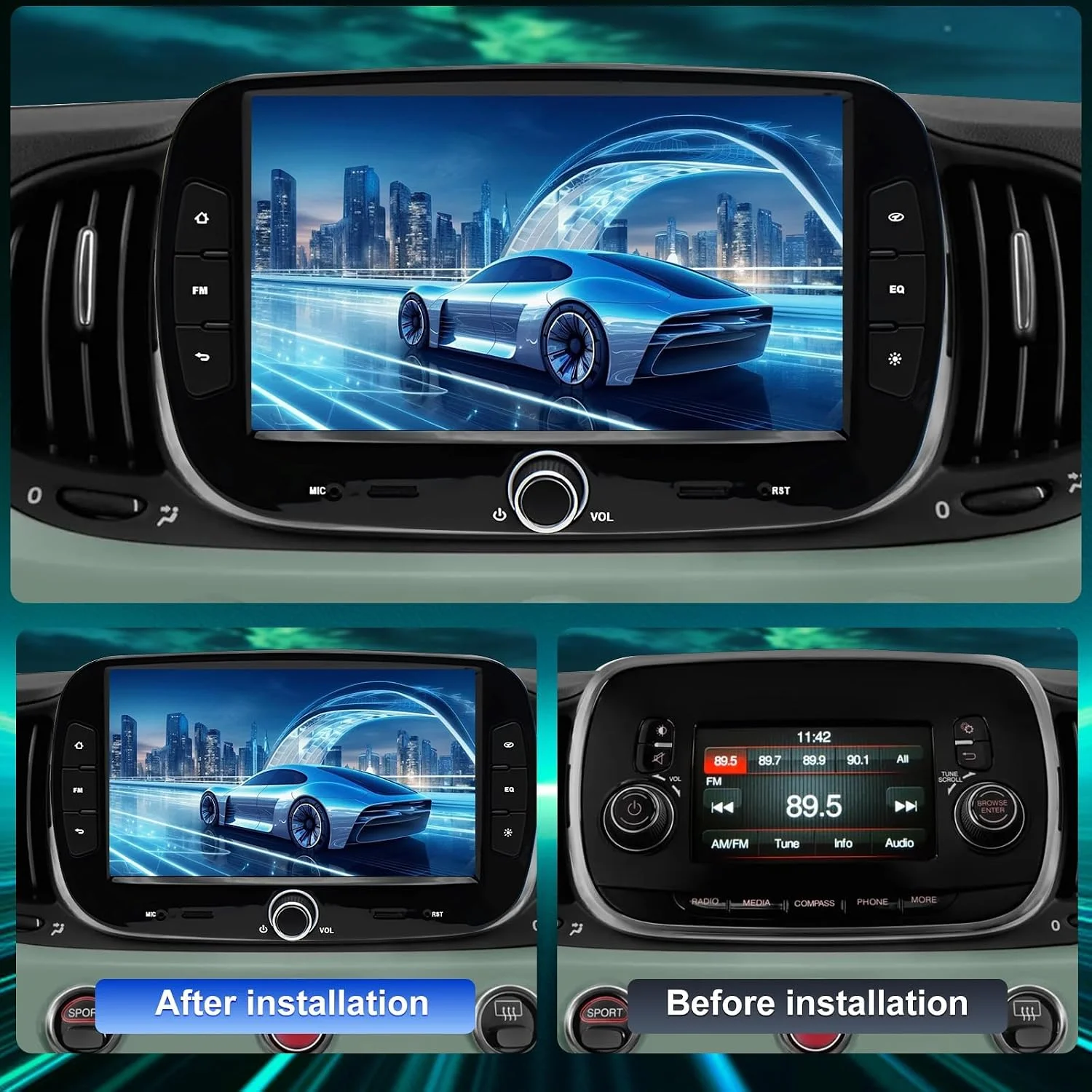 Android 16 For Fiat 500 2016-2019 Stereo 7 inch Car Voice Multimidia Player GPS Navigation Bluetooth WiFi Mirror Link 4+64