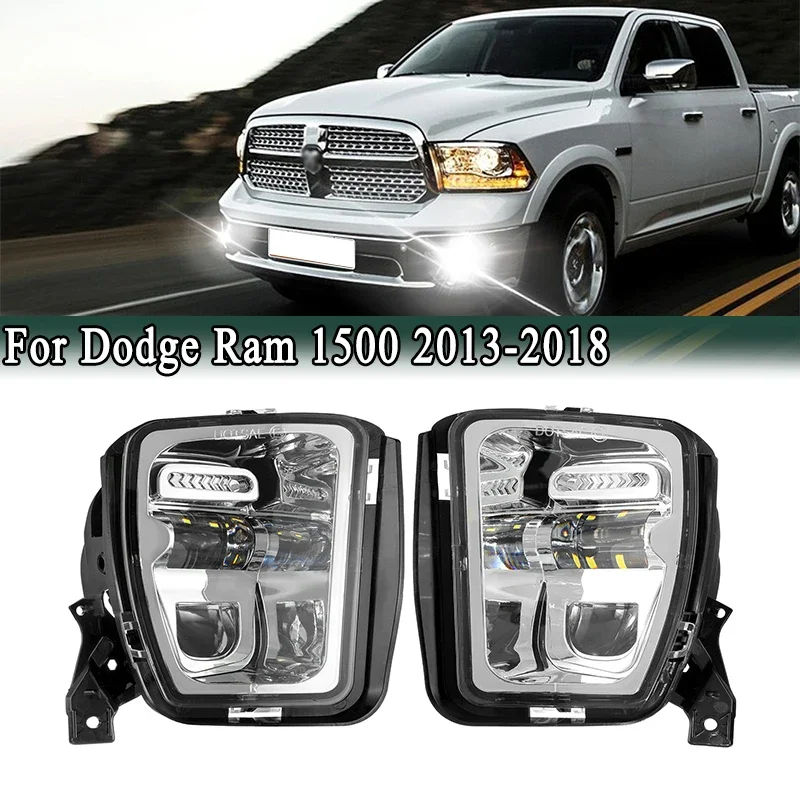 LED Fog Lights For Dodge Ram 1500 2013-2018 Front Bumper DRL Driving Fog Lamps 6000K White Light 68104821AC, 68104820AC