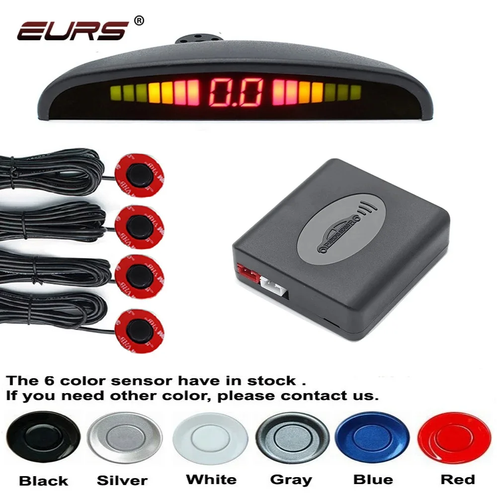 NEW EURS Parktronic 4 sensors Car Backup Radar Parking Sensor Buzzer Detector Assistance Flat Probe System Kit Universal Car Bac