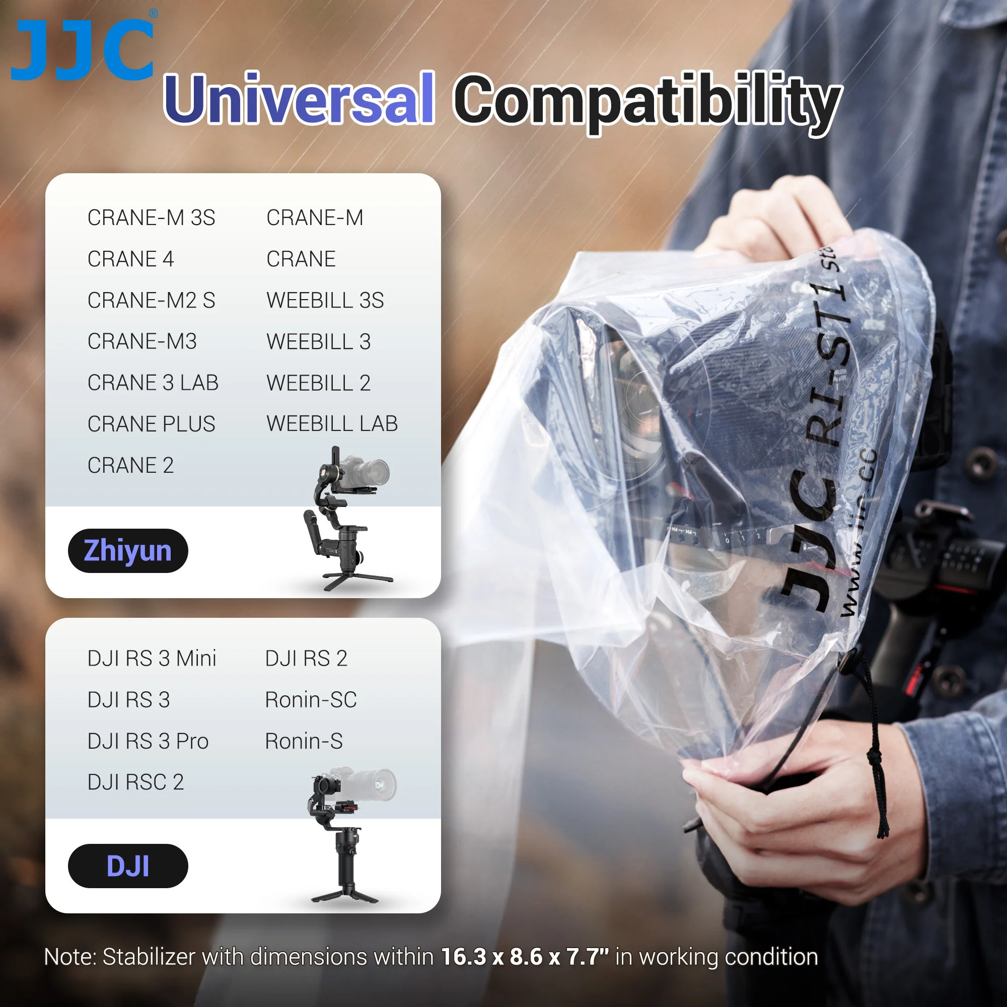 JJC Camera Stabilizer Rain Cover Waterproof Camera Raincoat For DJI RS 2/RSC 2/RS 3/RS 4 Mini For Zhiyun CRANE-M 3S CRANE 4