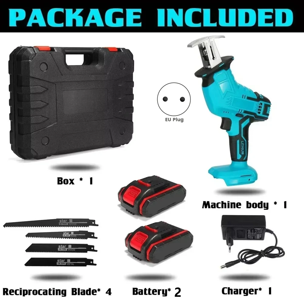 21V Cordless Reciprocating Saw 2.0 Ah Battery Operated Reciprocating Saw For Wood Pvc Pipe Tree Cutting EU Plug-AA26