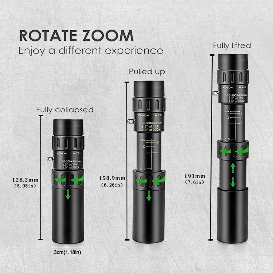 Monoculars 10-300X40 Zoom Powerful Long Distance Professional Monocular HD 4K High Quality Prism Portable Camping Outdoor Sports