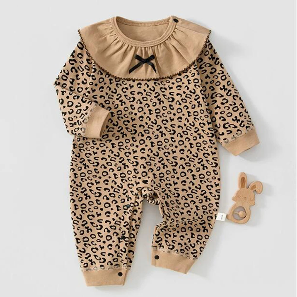 Newborn Baby Romper Long Sleeve 100% Cotton Spring Autumn Winter Baby Boy Clothes Leopard Fruit Print Baby Girl Jumpsuit