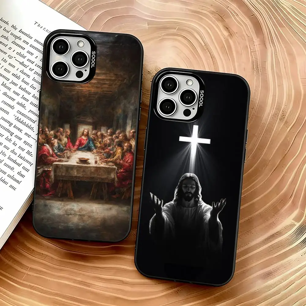 Jesus Christ Phone Case For iPhone 17,16,15,14,13,12,11 Plus,Pro Max,XS,Colored Silver Plated Inside Cover